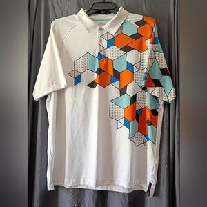 Slazenger White Polo with Orange & Aqua Geometric Print